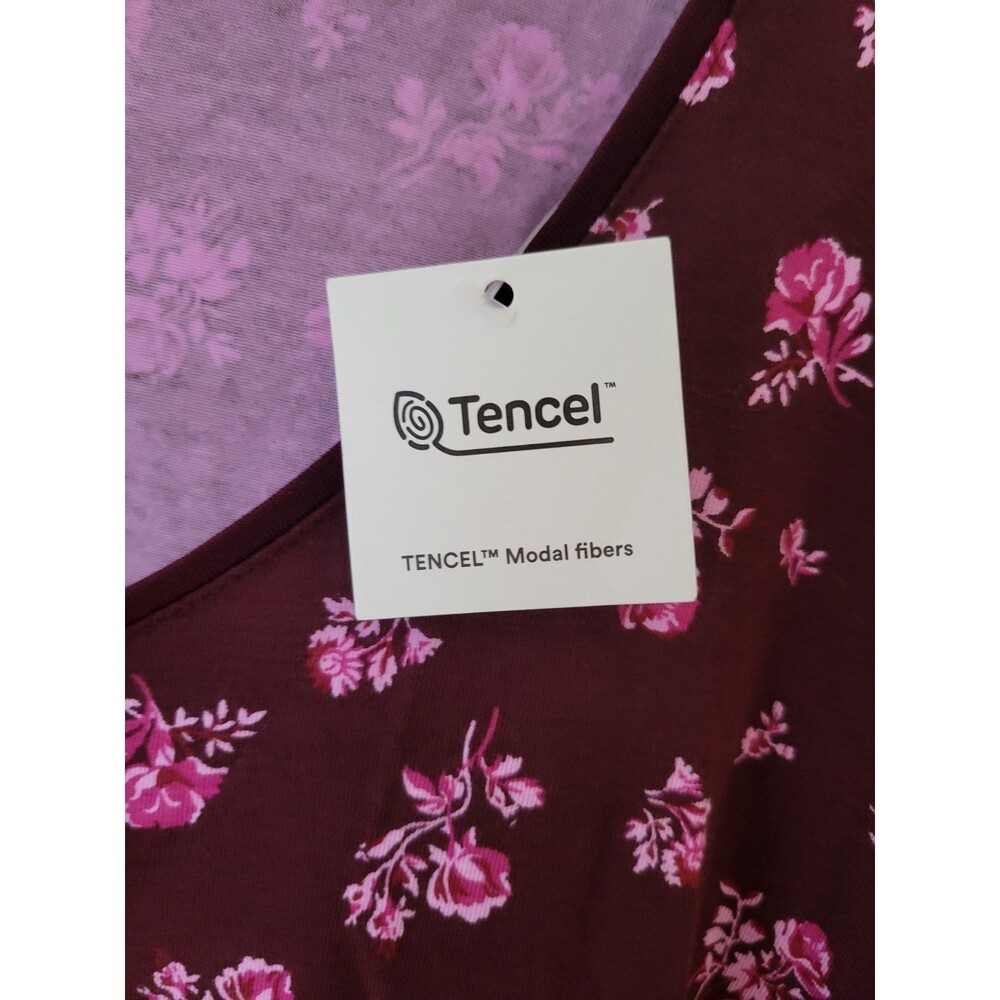 Lands' End NWT Women 2X Burgundy Pink Floral Scoop Long Sleeve Knit Tencel Modal - Picture 5 of 12